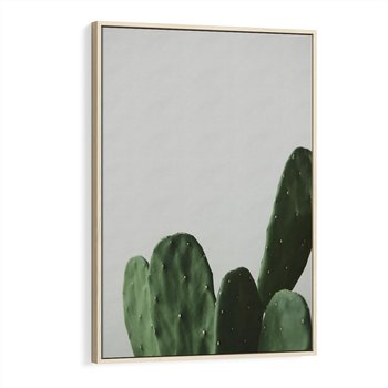 Obraz w ramie 80x120 - Majestatyczne Wysokości - kaktusy, liście - rama drewno