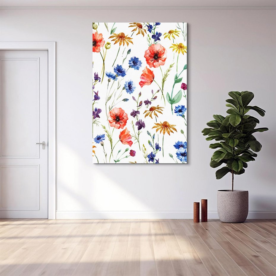 Obraz na płótnie 80x120 - Kwiatowe radości na łące - kwiaty, łączka