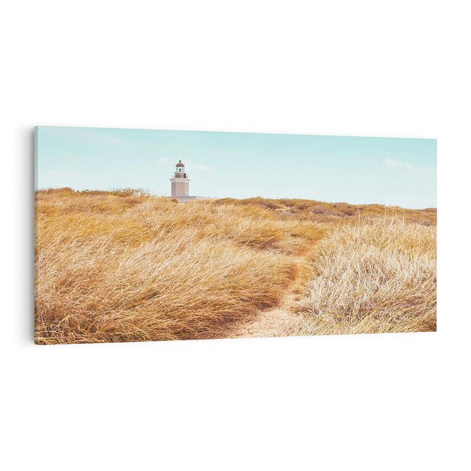 Obraz na płótnie 100x50 - Tajemnicza Ścieżka - latarnia morska w oddali, suche trawy