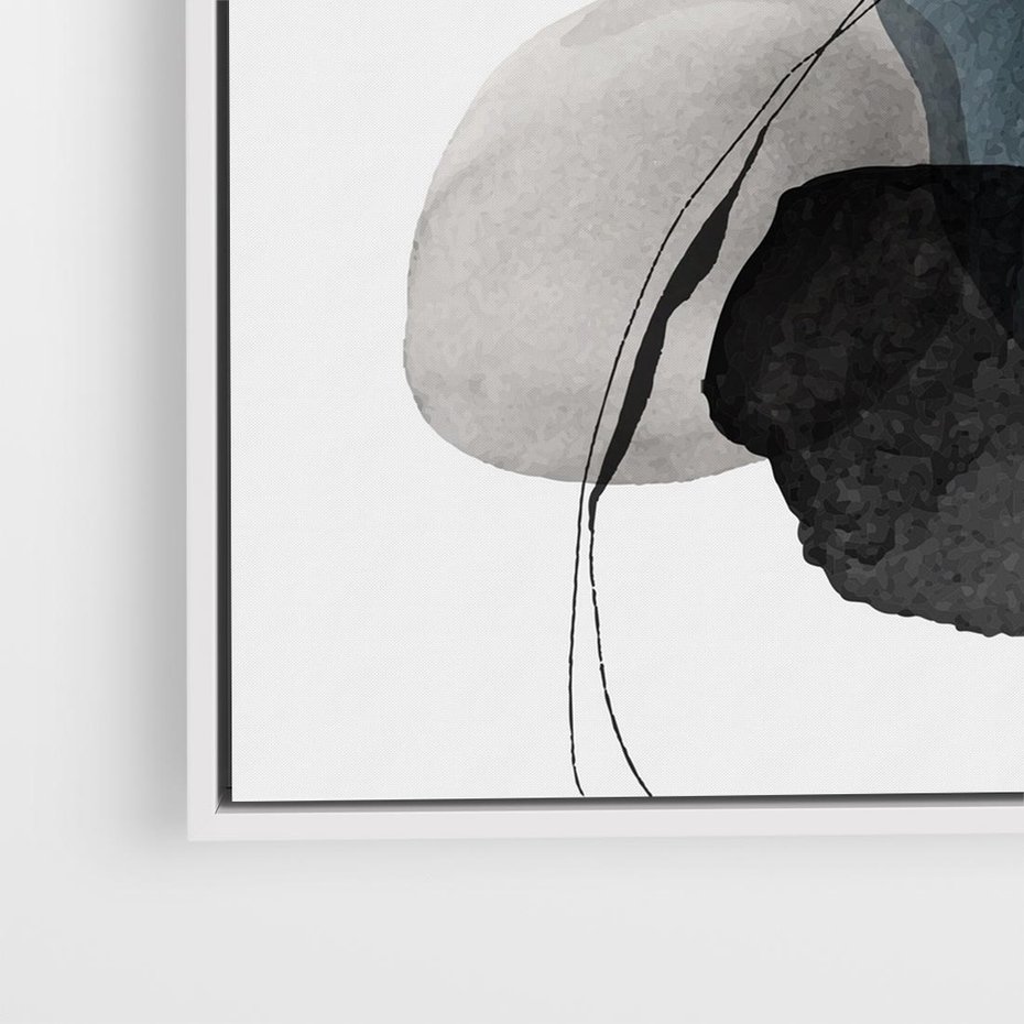 Obraz w ramie 80x80 - Wibracje Kształtów - abstrakcyjne plamy akwarelowe, czarny szkic - rama biała