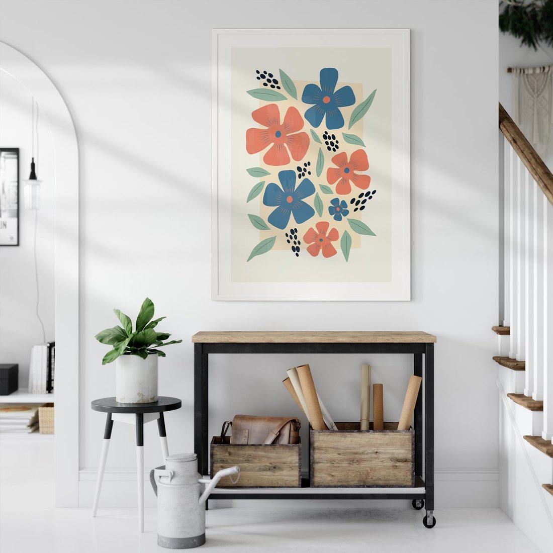 Plakat bez ramy 50x70 - Kolorowe Pasmo - kwiaty, nowoczesna abstrakcja