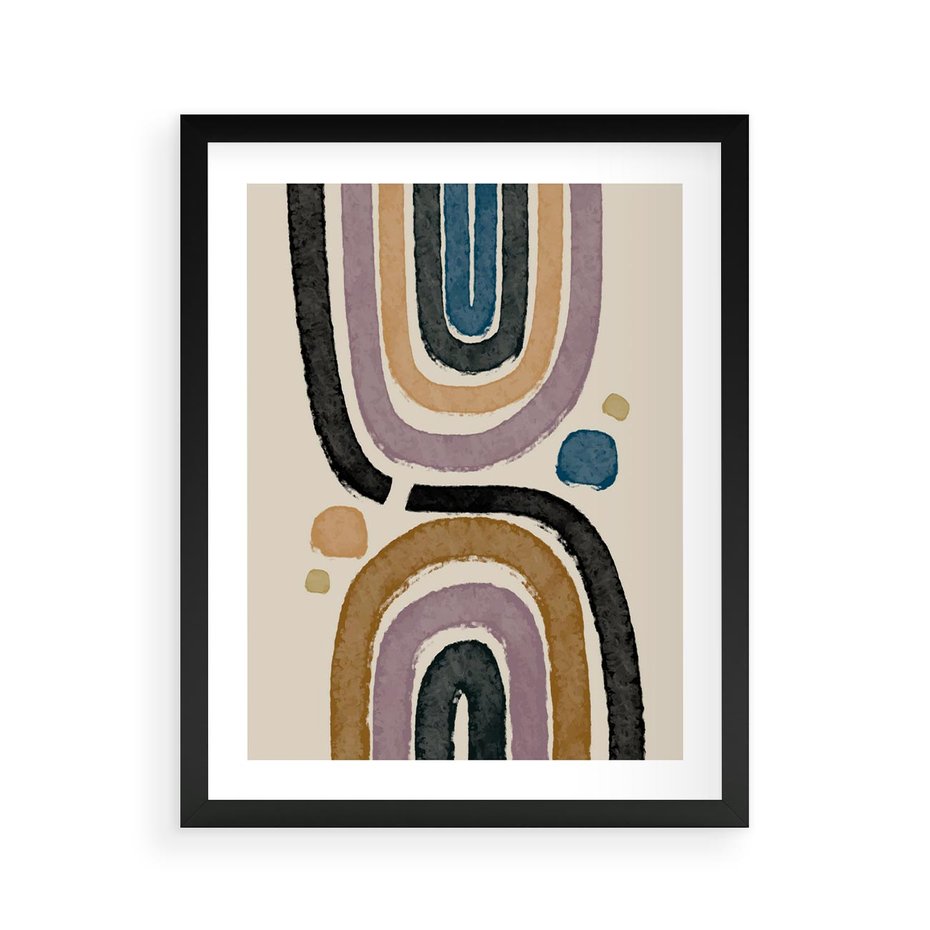 Plakat w ramie 40x50 - Taniec Przenikających Kształtów - abstrakcyjne tęcze, kompozycja - rama czarna