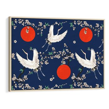 Obraz w ramie 120x80 - Japońskie Żurawie Indygo - sztuka japońska, japonia - rama drewno