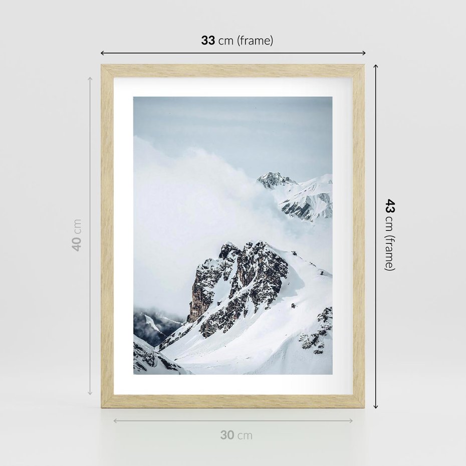 Plakat w ramie 30x40 - Górski Majestat - górskie szczyty pod śniegiem, górski krajobraz - rama drewno