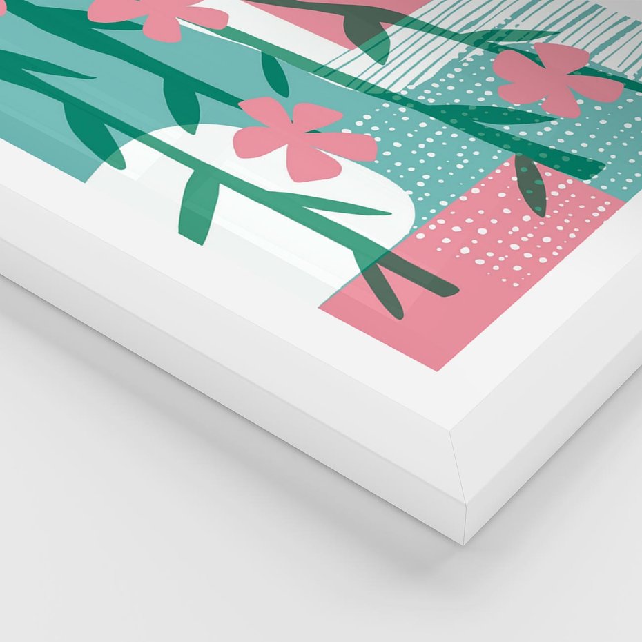 Plakat w ramie 40x50 - Rozkwitające Harmonie Form - abstrakcyjne pastelowe kwiaty, nowoczesna sztuka - rama biała