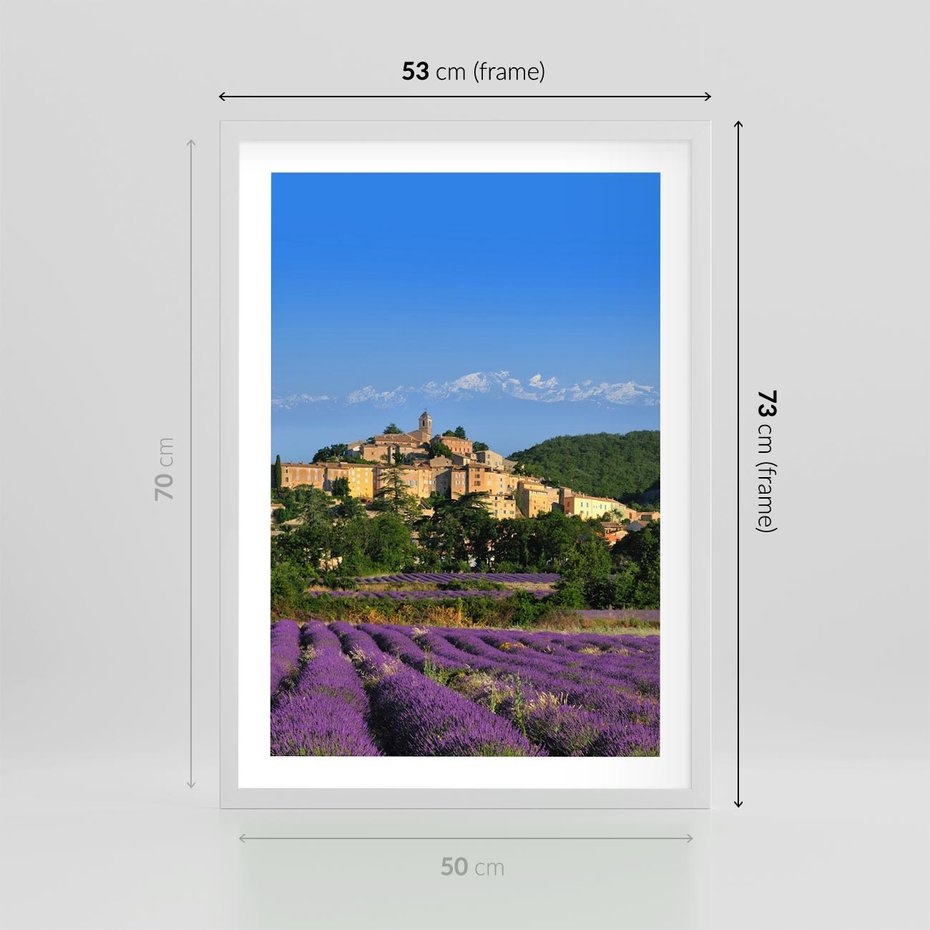 Plakat w ramie 50x70 - Prowansalska Aura - lawenda, Prowansja - rama biała