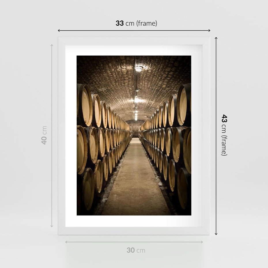 Plakat w ramie 30x40 - Winniczka - winnica, beczki - rama biała