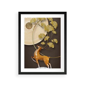 Plakat w ramie 50x70 - Elegancja i Tradycja - złote, liście - rama czarna