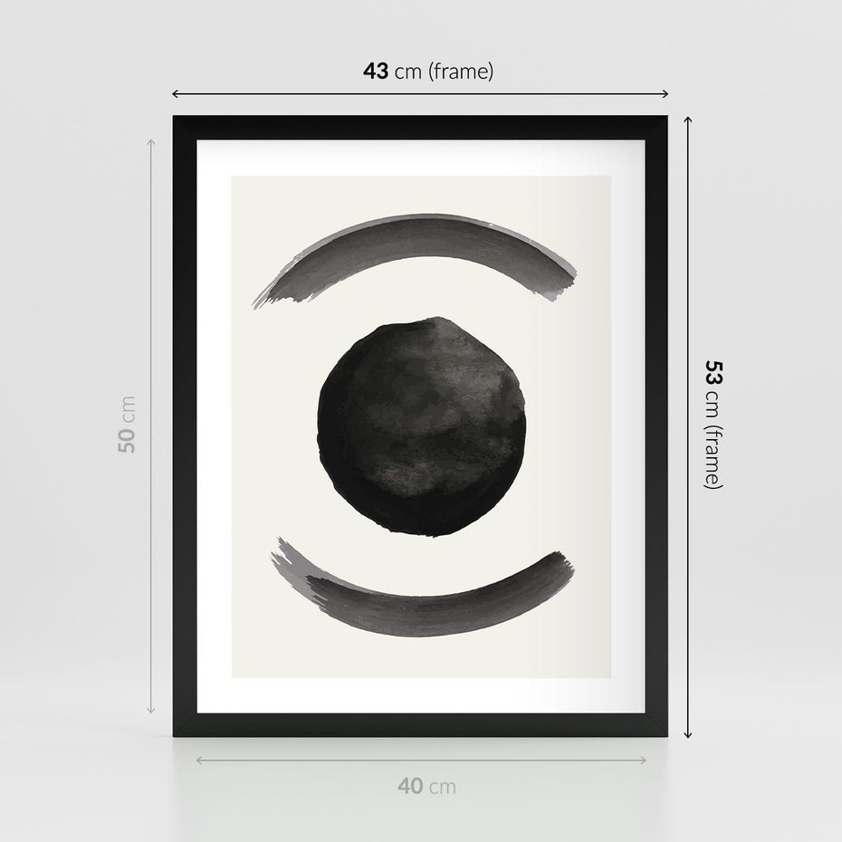 Plakat w ramie 40x50 - Bezczasowe Echo - abstrakcyjne plamy okręgi, akwarelowe - rama czarna
