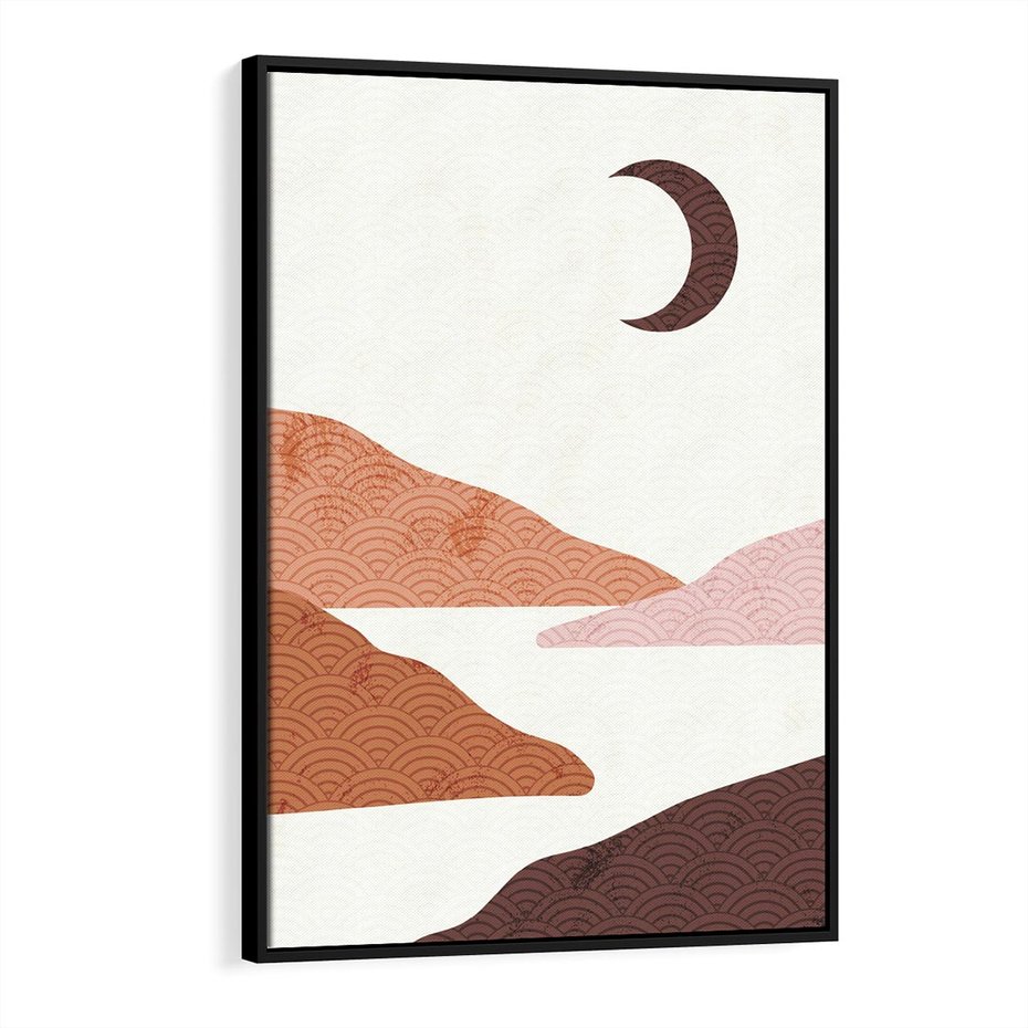 Obraz w ramie 70x100 - Księżycowa Refleksja - nowoczesna sztuka, góry - rama czarna