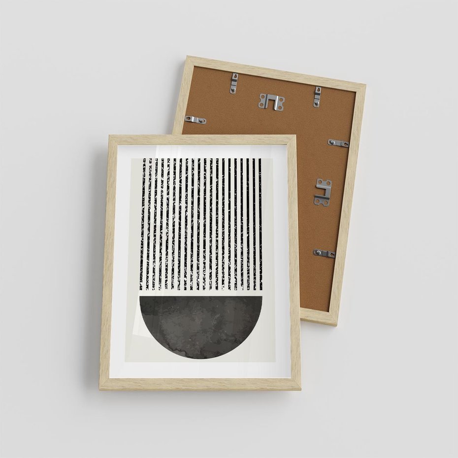 Plakat w ramie 30x40 - Taniec Impulsów - abstrakcyjne czarno białe formy, minimalizm - rama drewno