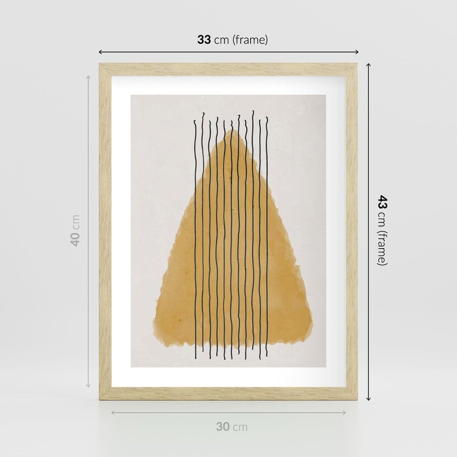 Plakat w ramie 30x40 - Migocące Impulsy - abstrakcyjna akwarelowa plama, nieregularne kreski - rama drewno