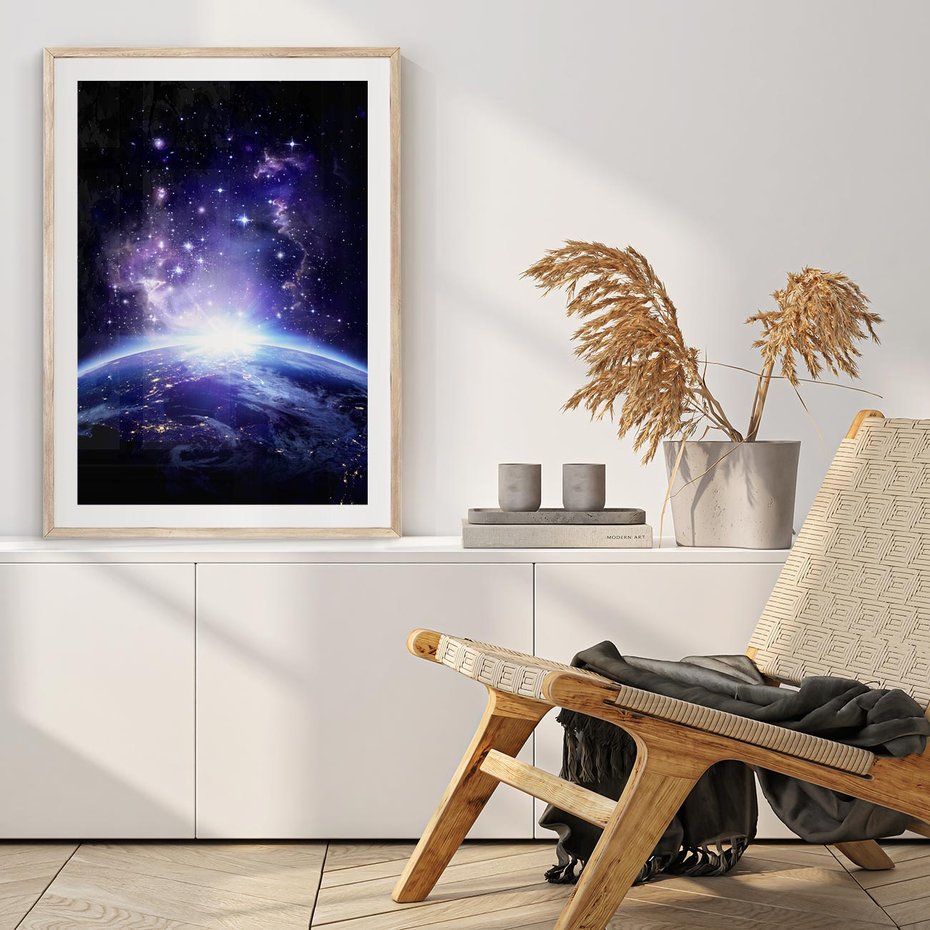 Plakat w ramie 30x40 - Podróż w kosmiczną przestrzeń - kosmos, ziemia - rama drewno