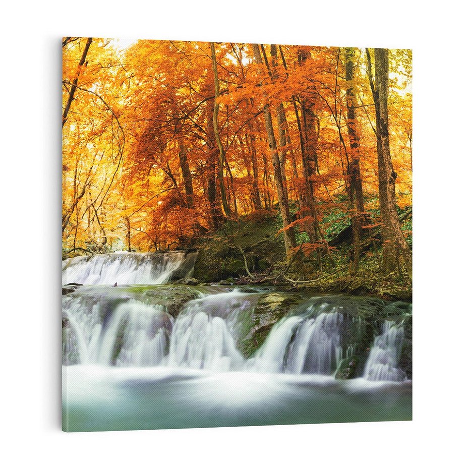 Obraz na płótnie 70x70 - Jesienny wodospad w lesie - jesień, wodospad