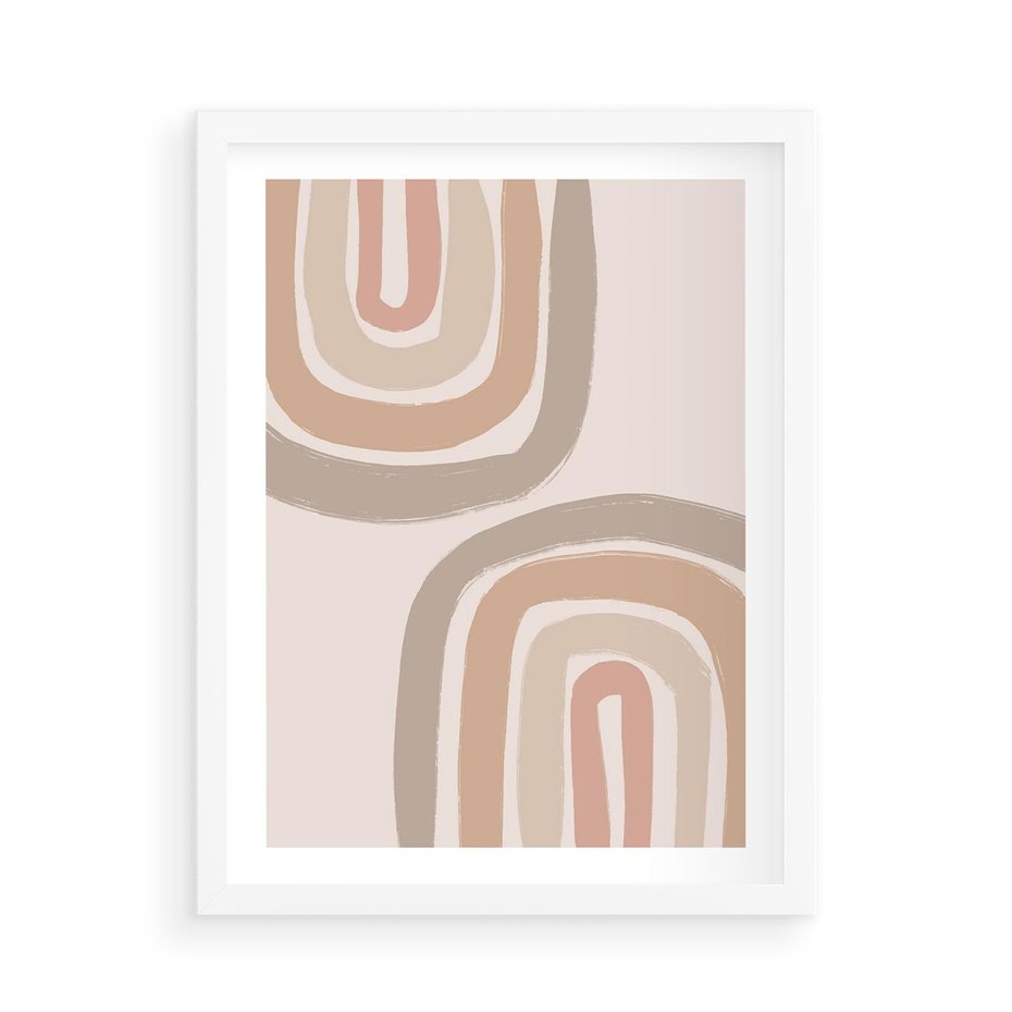 Plakat w ramie 50x70 - Migotliwe Tęczowe Przestrzenie - abstakcyjne tęcze, delikatne odcienie beżu - rama biała
