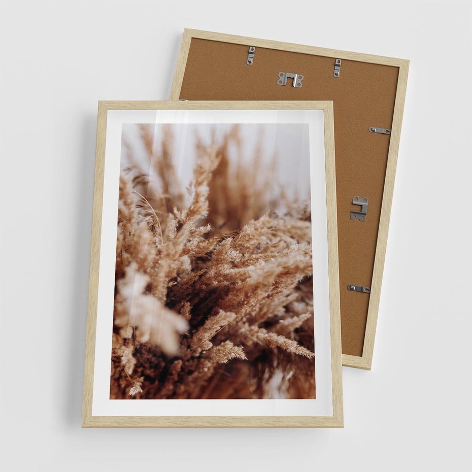 Plakat w ramie 50x70 - Sztuka Suszonych Traw - trawa pampas, suszone trawy - rama drewno