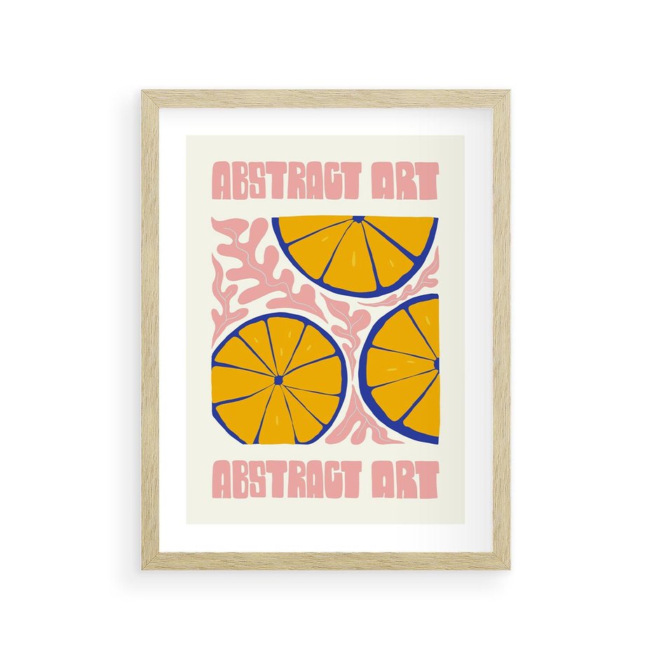 Plakat w ramie 30x40 - Podróżne Wizje - typografia, cytryny - rama drewno