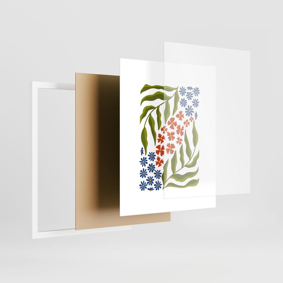 Plakat w ramie 40x50 - Splątane Granice - kwiaty, sztuka nowoczesna - rama biała