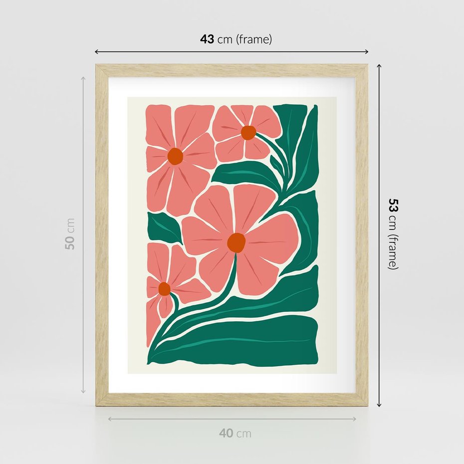 Plakat w ramie 40x50 - Energiczne Opowieści - kwiaty, sztuka nowoczesna - rama drewno