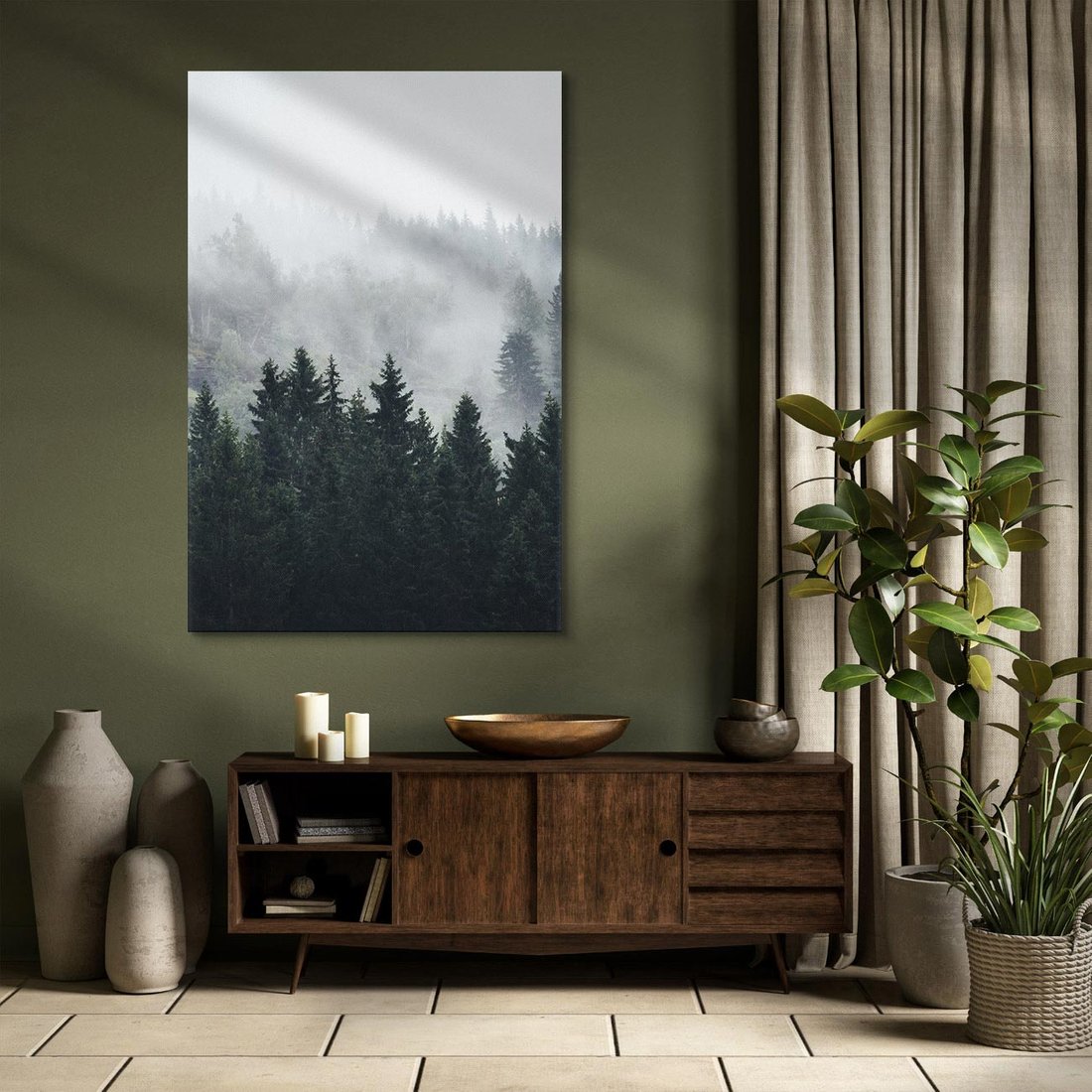 Obraz na płótnie 50x70 - Las w górach: mistyczna mgła - las, góry