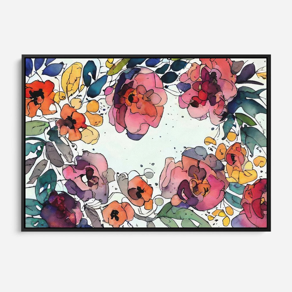 Obraz w ramie 70x50 - Rozkwitające marzenia - akwarelowe kwiaty, kolory - rama czarna