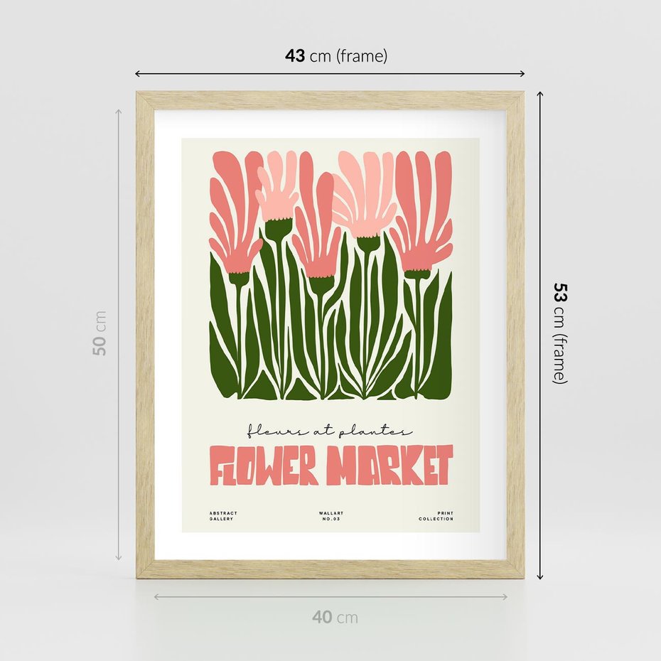 Plakat w ramie 40x50 - Symfonia Kolorowych Kształtów - nowoczesna grafika, kwiatowa kompozycja - rama drewno