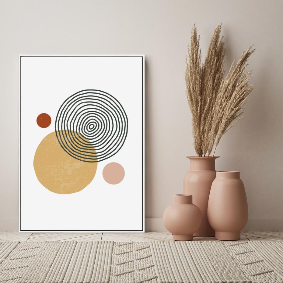 Obraz w ramie 80x120 - Wewnętrzne Formy - koła okręgi, abstrakcyjna nowoczesna sztuka - rama biała