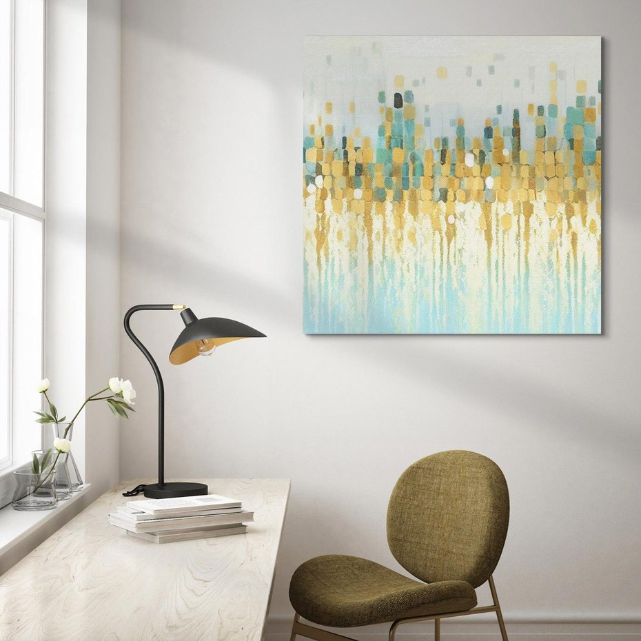 Obraz na płótnie 40x40 - Turkusowa Harmonia - abstrakcja, geometryczne plamki