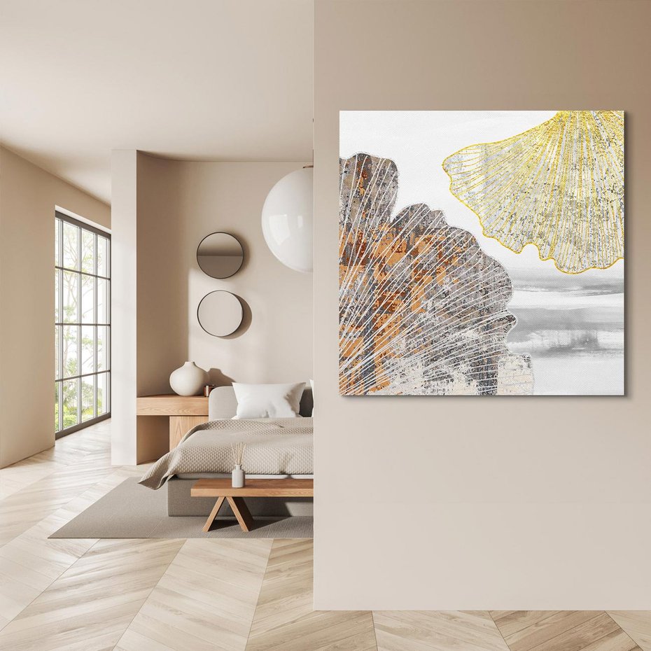 Obraz na płótnie 60x60 - Złote liście melancholii - liście miłorzębu, tekstura