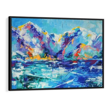 Obraz w ramie 100x70 - Mistyka Górskich Marzeń - abstrakcja, pejzaż gór - rama czarna