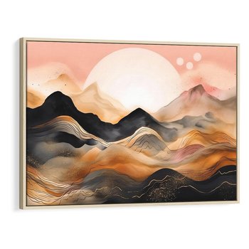 Obraz w ramie 70x50 - Grafika Zachodu - nowoczesna grafika, odcienie pastelowe - rama drewno