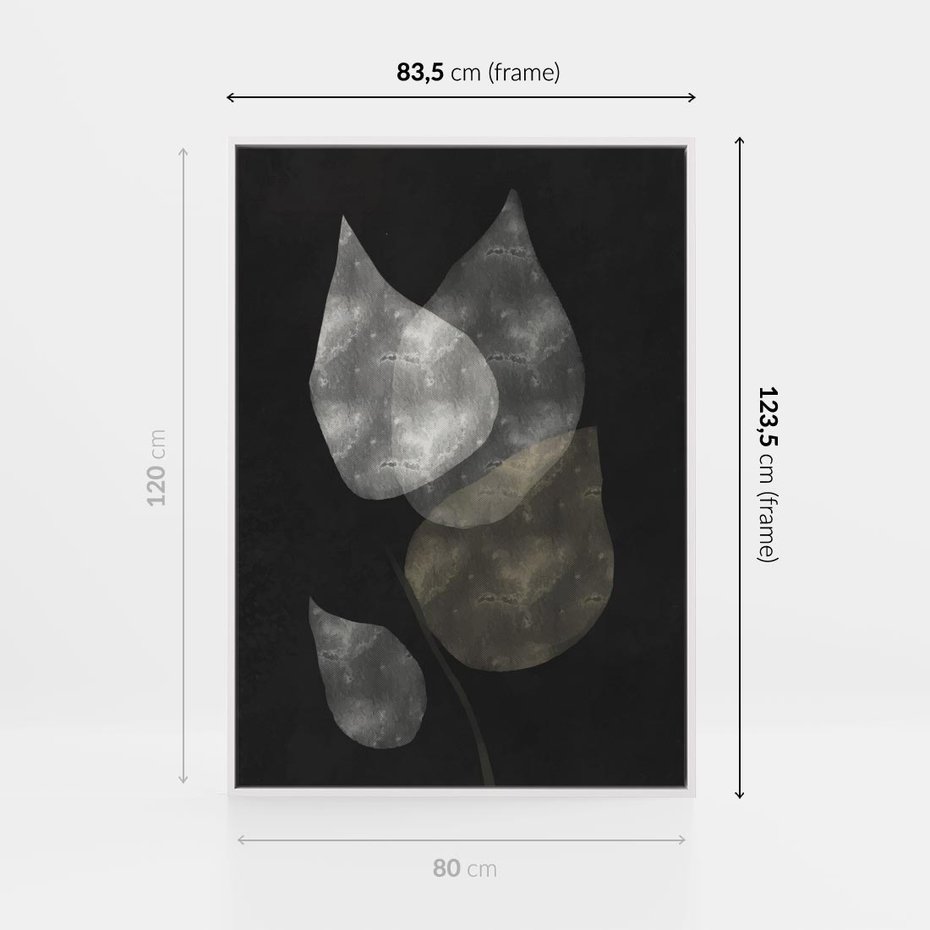 Obraz w ramie 80x120 - Mroczne Złudzenia - abstrakcyjne liście, mroczna atmosfera - rama biała
