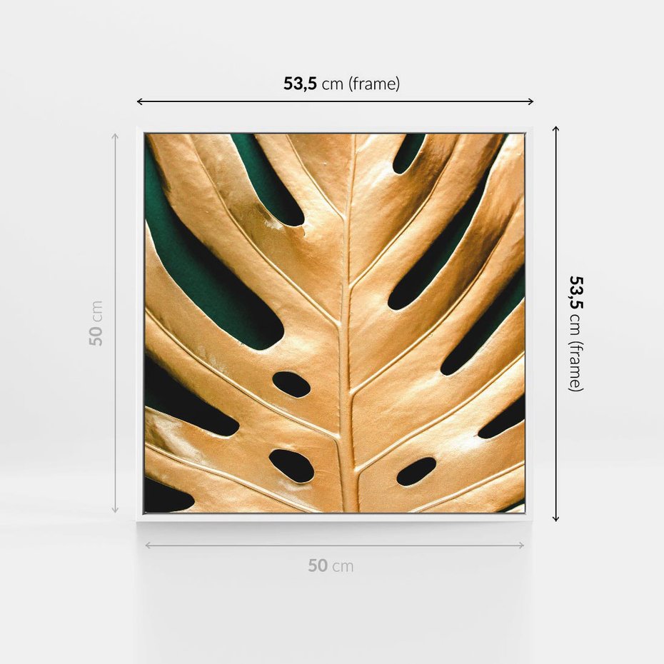 Obraz w ramie 50x50 - Piękno i Styl - złote, liście - rama biała
