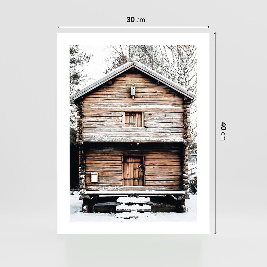 Plakat bez ramy 30x40 - Śnieżny Ustronny Raj - domek w górach, śnieg