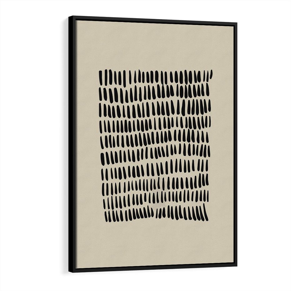 Obraz w ramie 70x100 - Energetyczne Pulsacje Nowości - boho plakat, czarne kropki kreski - rama czarna