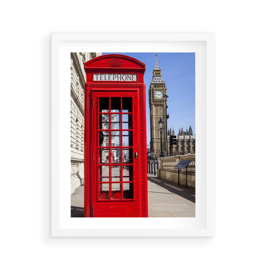 Plakat w ramie 40x50 - Ikoniczna budka telefoniczna w Londynie - budka, telefoniczna - rama biała