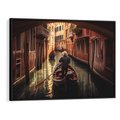 Obraz w ramie 70x50 - Spokojna Wenecja - gondolier w gondoli, kanały Wenecji - rama czarna