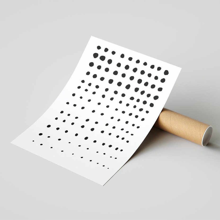 Plakat bez ramy 21x30 - Abstrakcyjna Transformacja - abstrakcyjna kompozycja z czarnych kropek, minimalistyczny czarno bialy plakat