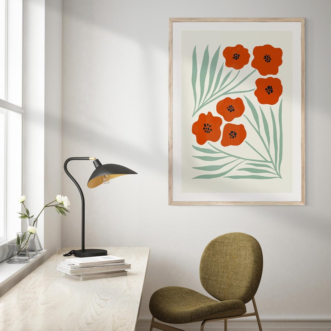 Plakat w ramie 50x70 - Makowe Odkrycie - czerwone kwiaty, maki - rama drewno