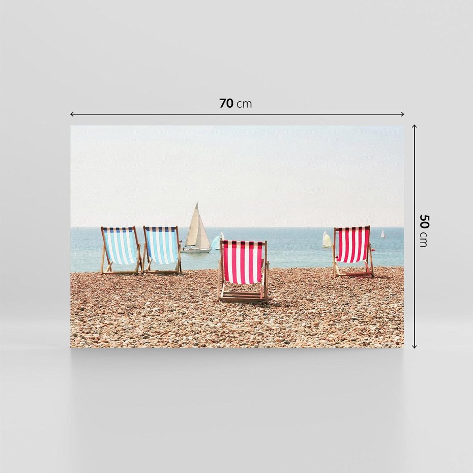 Obraz na płótnie 70x50 - Letnia retro bajka - fotografia, pasiaste leżaki