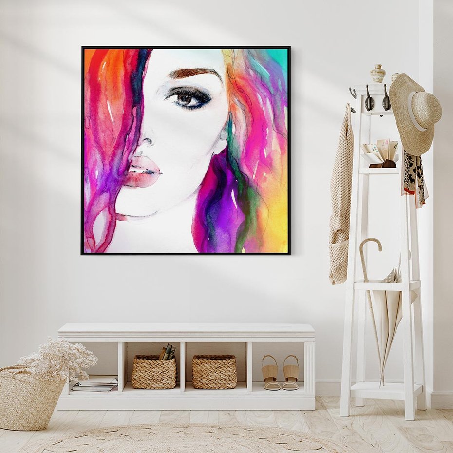 Obraz w ramie 50x50 - Kobieta Twarz Abstrakcja - kobieta, twarz - rama czarna