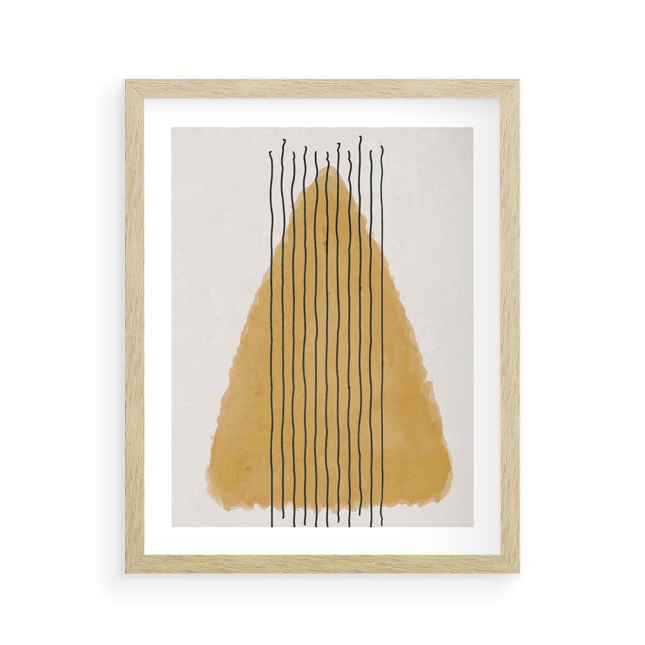 Plakat w ramie 40x50 - Migocące Impulsy - abstrakcyjna akwarelowa plama, nieregularne kreski - rama drewno