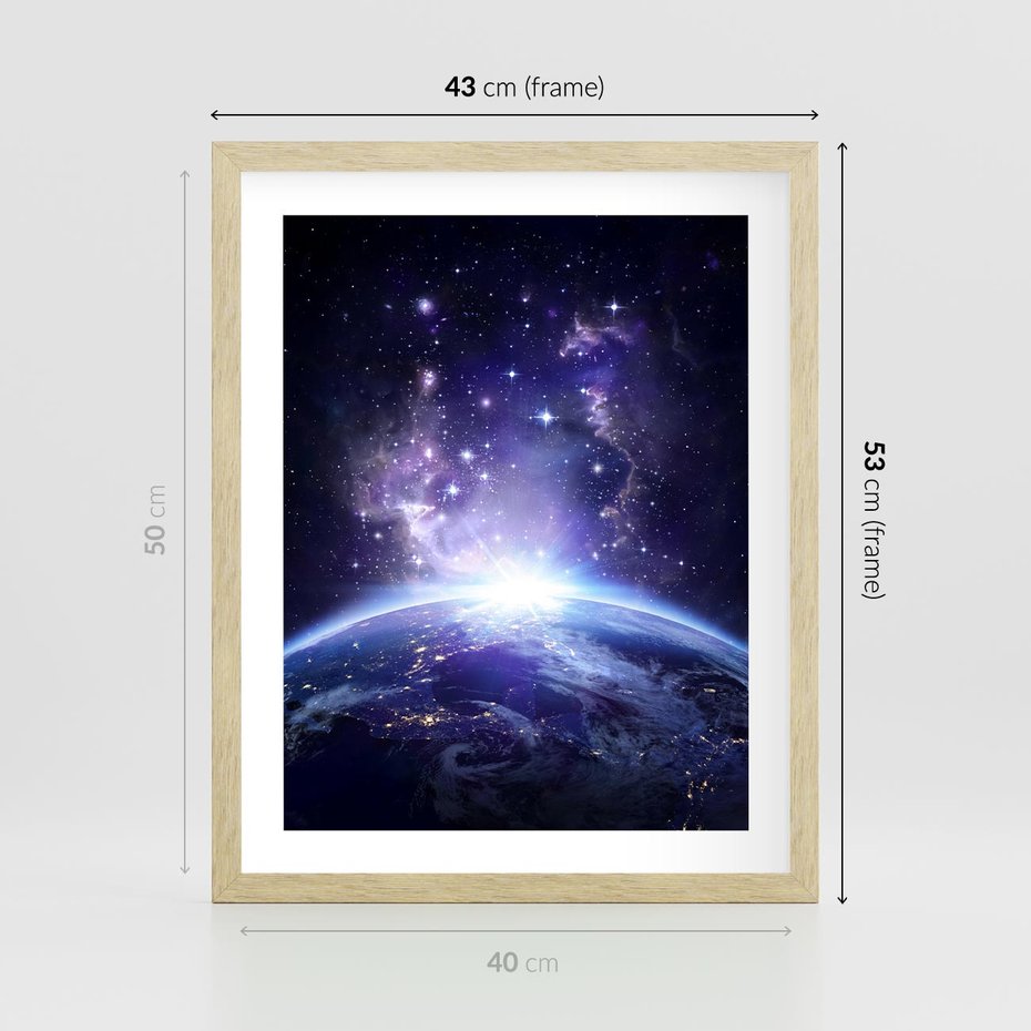 Plakat w ramie 40x50 - Podróż w kosmiczną przestrzeń - kosmos, ziemia - rama drewno