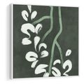Obraz w ramie 50x50 - Rozkwitające Zielone Gałęzie - abstrakcyjne delikatne zielone linie, podobne do gałęzi kwiatów - rama biała
