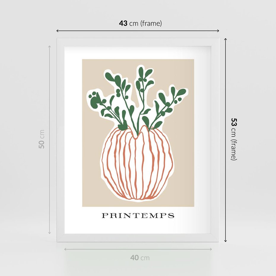 Plakat w ramie 40x50 - Boho Refleksje Natury - gałązki w wazonie, typografia - rama biała