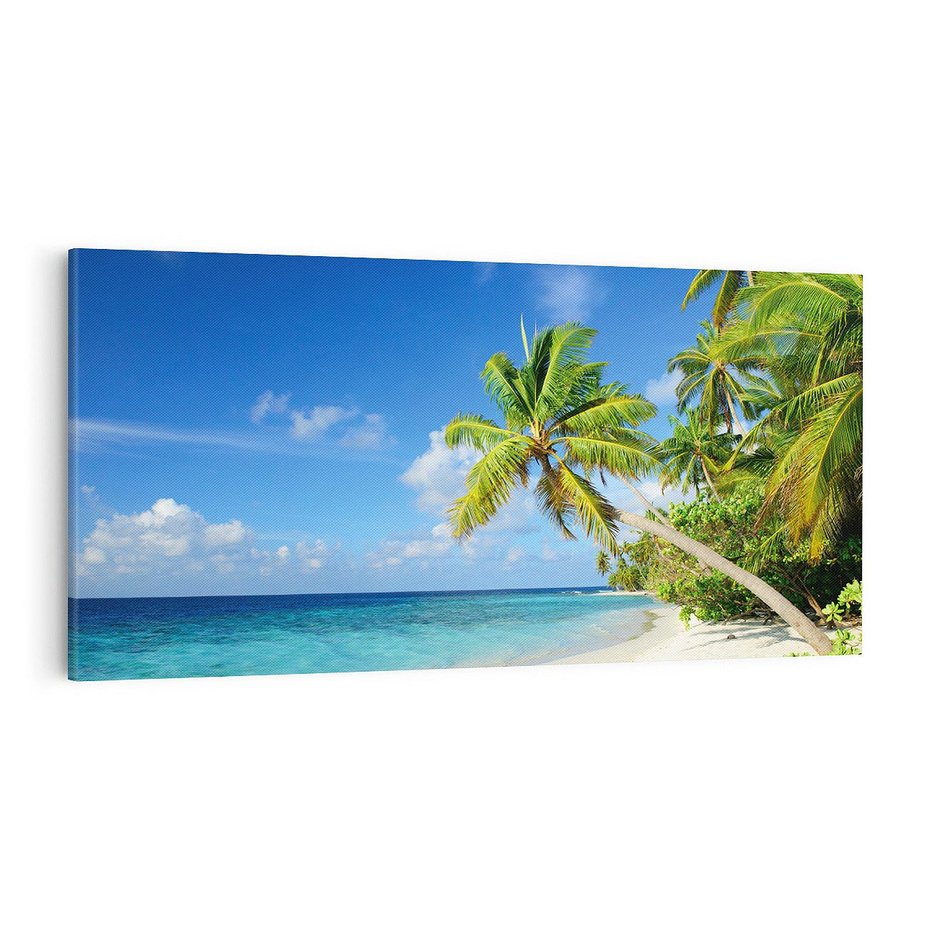 Obraz na płótnie 140x70 - Rajskie Malediwy: Plaża pod palmami - Malediwy, plaża