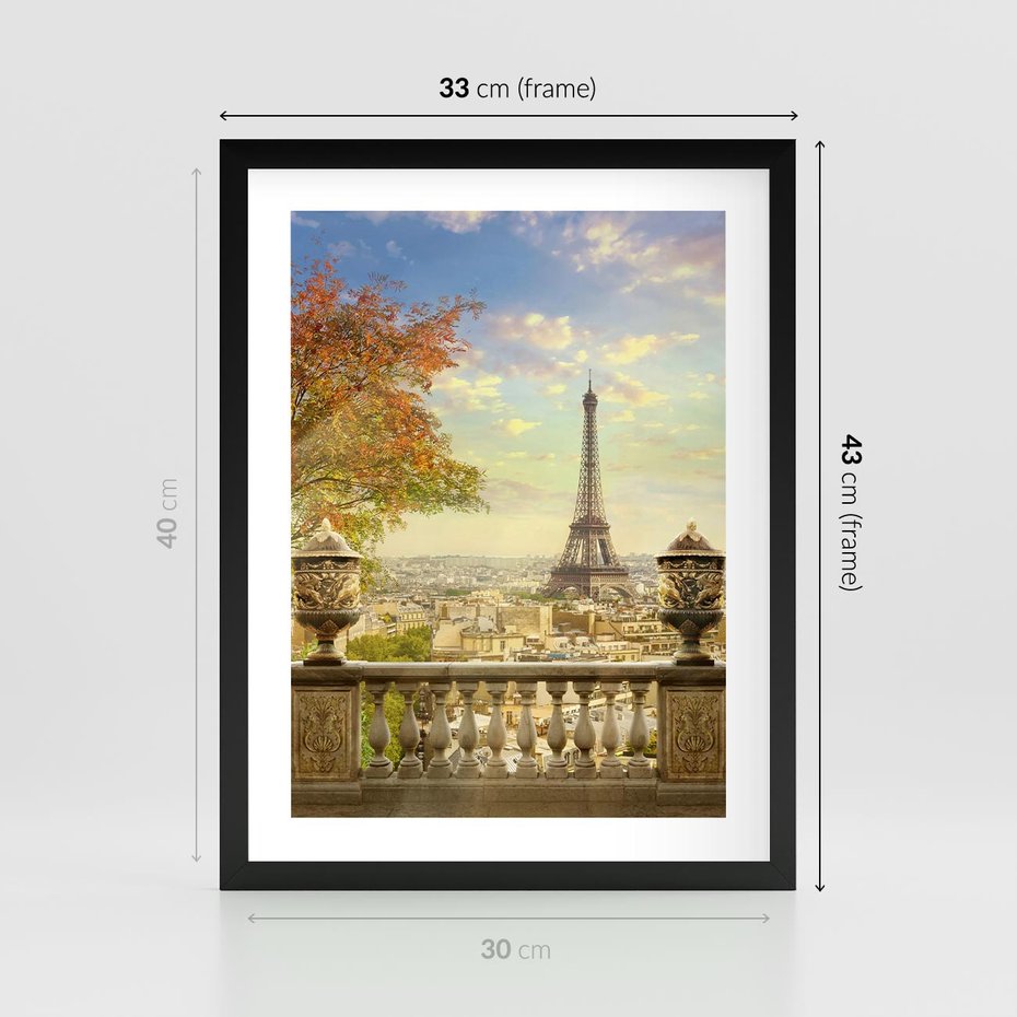 Plakat w ramie 30x40 - Paryż za Wieżą Eiffla - Paryż, Eiffla - rama czarna