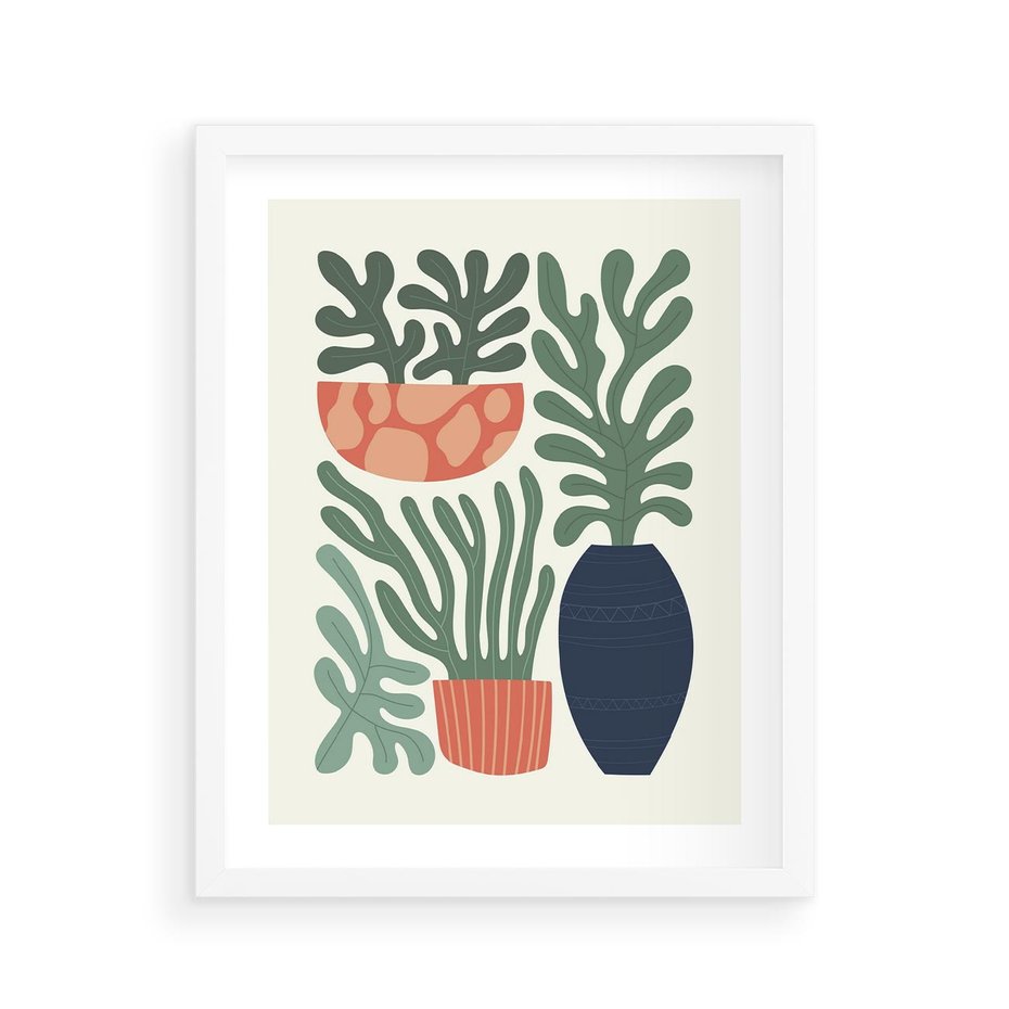 Plakat w ramie 40x50 - Abstrakcyjne Roślinne Formy - nowoczesna grafika, rośliny - rama biała