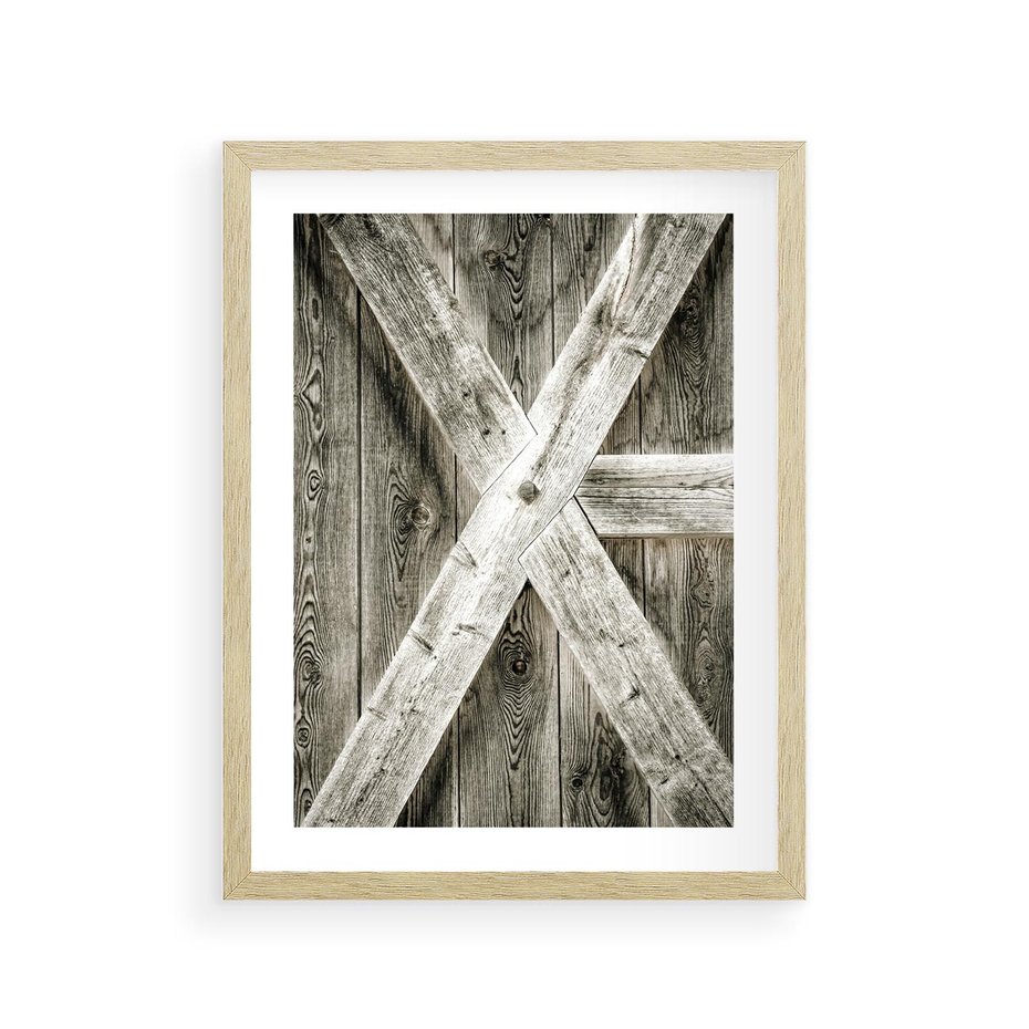 Plakat w ramie 30x40 - Drewniane Drzwi do Stodoły - stare drzwi do stodoły, drewniane - rama drewno
