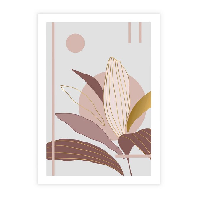 Plakat bez ramy 21x30 - Pastelowa Uroda Natury: Kwiat z Złotymi Akcentami - pastelowa grafika, kwiat